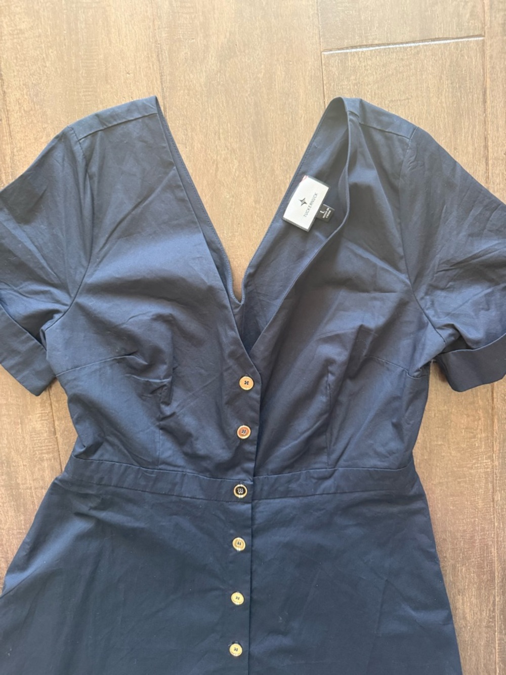 Tuckernuck NWOT Navy Kate Dress Button Down Poplin Cotton Midi Dress Size L - Picture 8 of 14